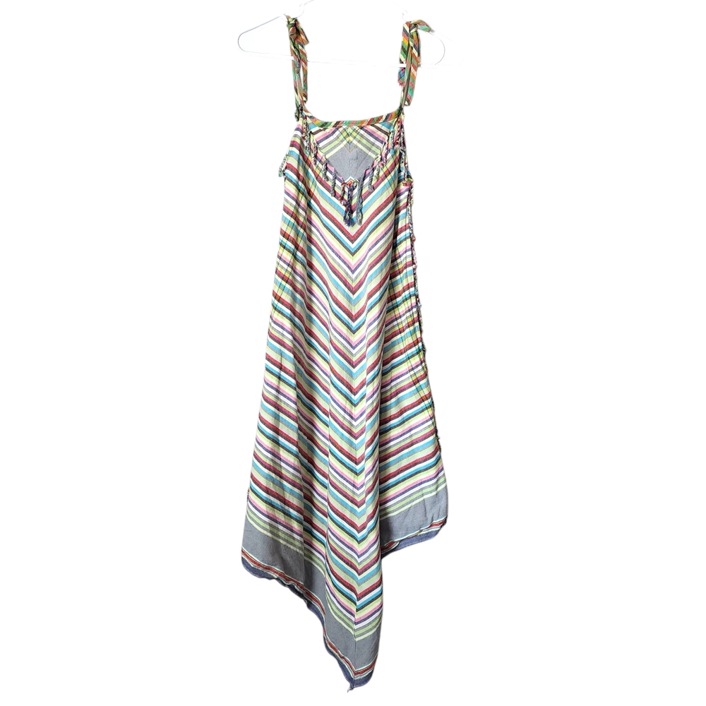 HANDMADE Handkerchief hem dress‎ flowy festival Colorful Striped Midi Dress